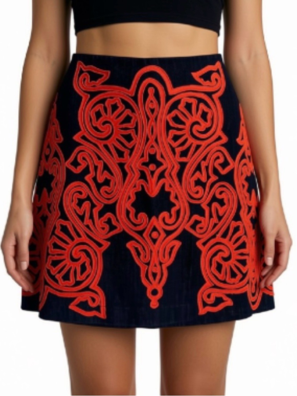 GUESS Denim Art To Wear Intricate Embroidered Must Have A-Line Skirt Size 2